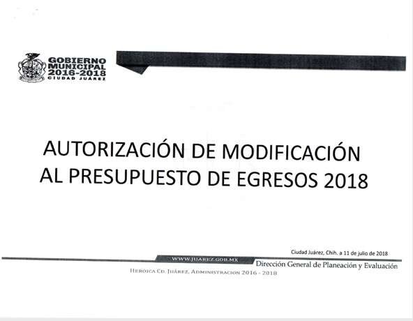 Autorización de Modificación al Presupuesto de Egresos 2018