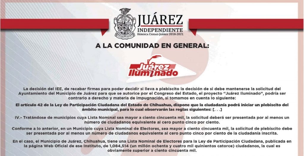 Municipio buscará impugnar plebiscito vs 'Juárez Iluminado' 7
