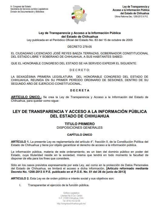 Ley de Transparencia y Acceso a la Información Pública del Estado de Chihuahua